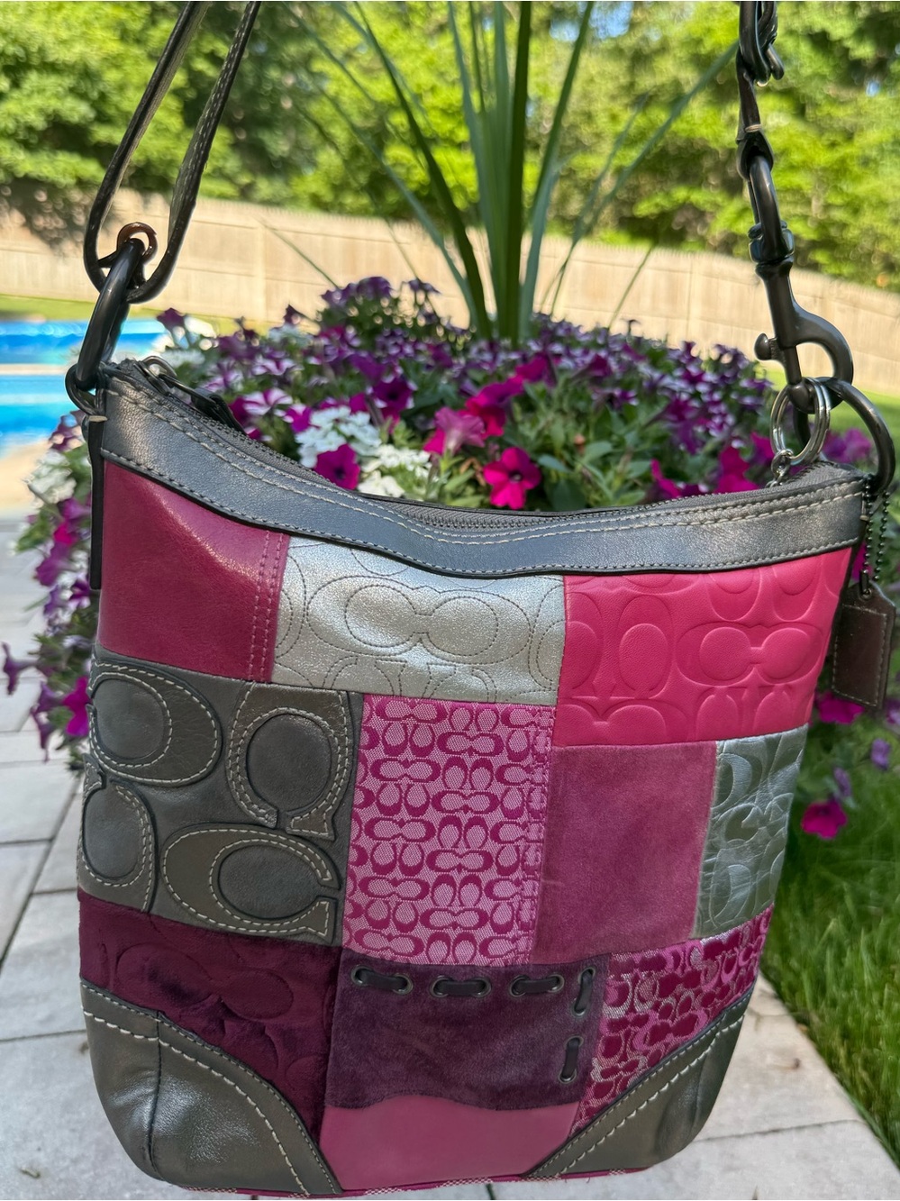 Coach holiday Patchwork Shoulder pink metallic Y2K